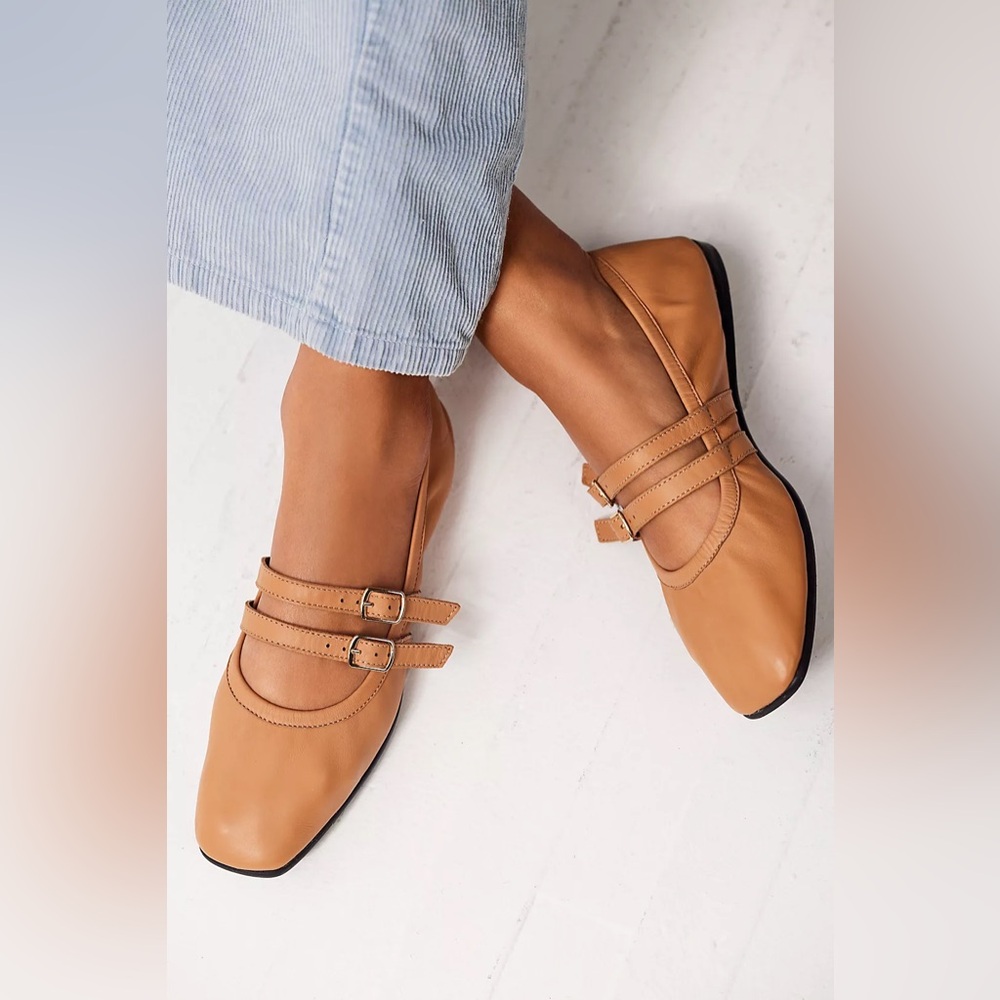 Free People Gemini ballet flats Mary Jane double strap Vachetta leather